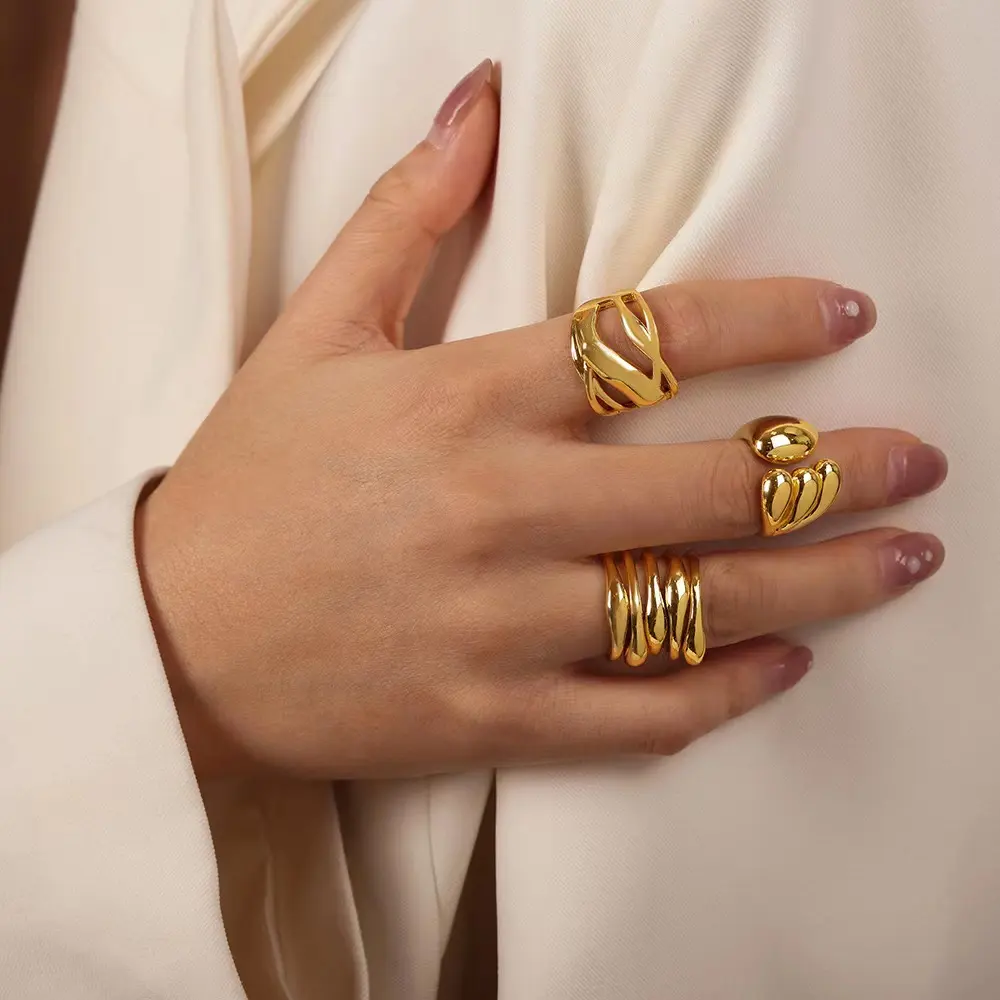 Anillos chapados en oro al por mayor para niñas, joyería exagerada, anillo de latón grande para mujeres