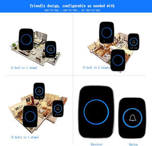 Sonnette sans fil étanche 300M 60 mélodies Prise EU AU UK US Sonnette intelligente à piles 110V-220V 1 bouton 1 2 3 récepteurs - Product Image 4