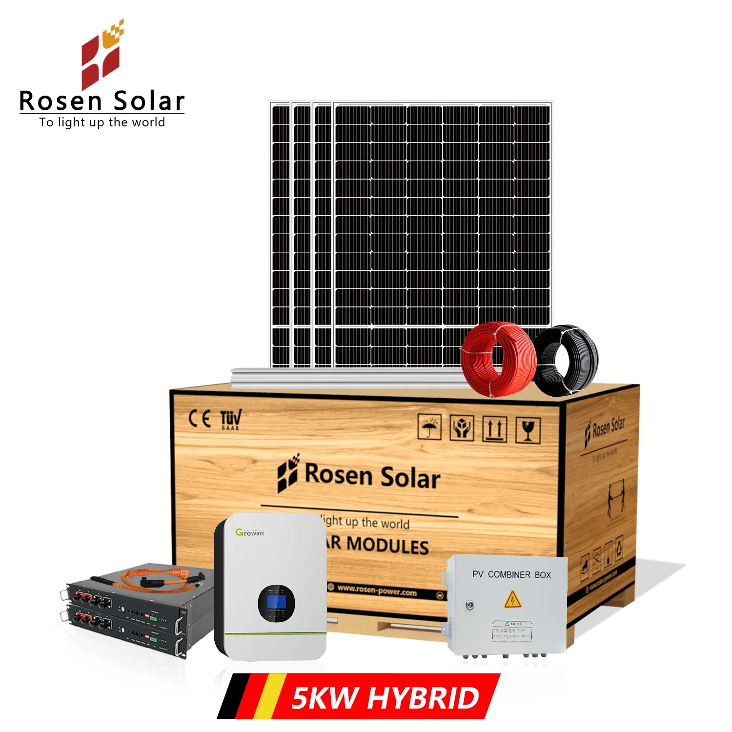 ROSEN – Kit solaire domestique complet, 5kw, système d'énergie solaire, usage domestique, batterie de secours, système solaire domestique 3kw avec batterie de secours