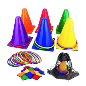 Set mainan plastik warna-warni 3-in-1 lempar cincin melingkar dan karung pasir latihan sensorik mainan permainan olahraga luar ruangan - Product Image 1