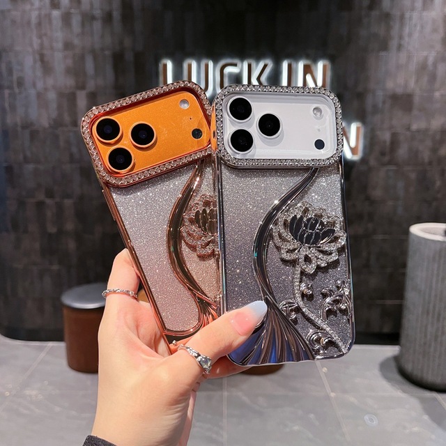Fashion Hollow Diamond Flower Vine UV Printing TPU Shockproof Phone Case for iPhone 11-17 Pro Max/Air Back Cover