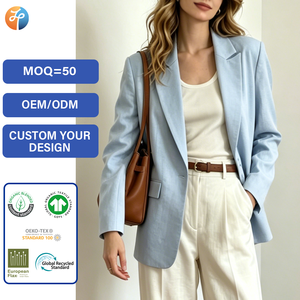 <span class=keywords><strong>Blazer</strong></span> Oversize de Lino 100% Natural Premium para Mujer, Doble Botonadura, Ajuste Holgado, Abrigo Formal de Oficina, Venta al por Mayor y al Detalle - Product Image 1