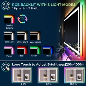 <span class=keywords><strong>Espejo</strong></span> <span class=keywords><strong>de</strong></span> Baño con Luz Frontal LED RGB y <span class=keywords><strong>Espejo</strong></span> <span class=keywords><strong>de</strong></span> Vanidad con Retroiluminación RGB para Tocador - Product Image 5