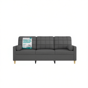 Dark Gray 3 Seater Living Room <b>Sofa</b> Fabric Modern Tufted Back Round Arm Wooden <b>Legs</b> - Product Image 1