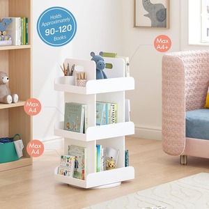 Librería Giratoria de Madera Blanca Contemporánea de 3 Niveles, Torre de 360 Grados °   Librería Giratoria para Niños, para el Hogar - Product Image 2
