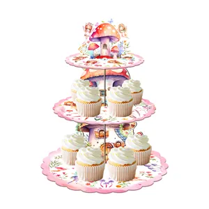 DT129 Fairy Mushroom Party Cupcake Stand 3 Tier Fairy Birthday Dessert Tower Holder For Girls Birthday Baby Shower Supplies