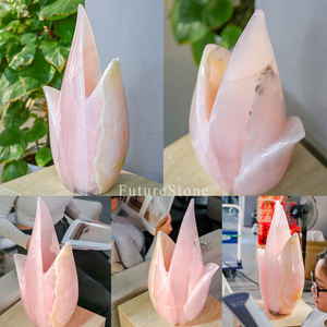 Lobby Decoratie Roze Jade Onyx Stenen Vaas Vessel Tulp Sculptuur Blok Rose Quartz Marmer Handgemaakte Collectible Ontwerp - Product Image 2