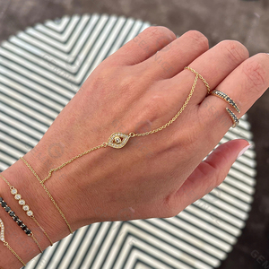 Dangnel 925 gümüş nazar el zinciri göz bilezik sarkan yüzük ile Dainty bilek takı kadınlar için 14K altın seçenekleri - Product Image 4