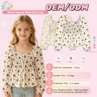 Chemisier Fille Personnalisé à Col Carré et Manches Bouffantes Motif Floral – Haut Décontracté Printemps pour Enfants et Adolescentes – Impression Personnalisée OEM