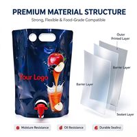 Doypack personnalisé avec bec verseur 1,5L 2L 3L pour jus, vin, boissons, distributeur, pochette souple, sac en boîte, valve, robinet, fournisseur en gros d'usine OEM