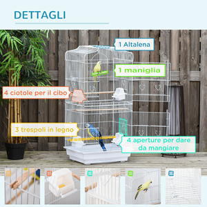Jaula de Pájaros PawHut con Perchas, Columpio y Cuencos, Aviario de Metal y Plástico, 46,5x35. 5x92cm, blanco - Product Image 6