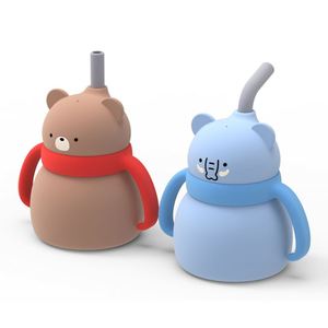 Gobelet à collation pour bébé avec double poignée, en silicone, avec paille intégrée pour l'eau et des motifs animaux, pour l'alimentation et la boisson, durable - Product Image 2