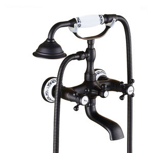 Robinet américain en laiton massif à 3 poignées avec mitigeur, ensemble de douche mural brossé avec jets pluie, cascade et massage pour appartement et <span class=keywords><strong>WC</strong></span> - Product Image 1