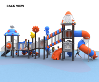 Équipement de terrain de jeux extérieur, château pour enfants, portail, triple toboggan, toboggan en spirale, ensemble de jeux de parc d'attractions