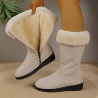 Bottes mi-hautes décontractées pour femmes, hiver, fermeture éclair latérale, col en fourrure blanche, semelle intérieure confortable en PU, semelle extérieure en caoutchouc résistante à l'usure, OEM ODM
