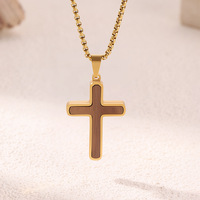 Collier pendentif militaire en acier inoxydable plaqué PVD avec incrustation de bois et croix, personnalisable avec logo gravé, pour homme, pour mari