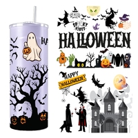 Gros Halloween 20oz UV DTF Wrap Gobelet Fantôme Imperméable Autocollant Transfert DIY Ornement pour Tasse Verre Décoration