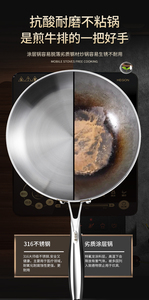 Kengq nóng bán 316 thép không gỉ không tráng không dính <span class=keywords><strong>Frying</strong></span> <span class=keywords><strong>Pan</strong></span> với súp nước sốt thủy tinh nắp kim loại Xử lý tuyết <span class=keywords><strong>Pan</strong></span> - Product Image 2