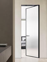 Pintu Ayun Kaca Aluminium Berengsel Minimalis Fitur Soft Close Kaca Tempered Desain Prancis untuk Interior Rumah Sakit dan Kantor