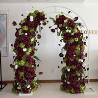 Fondo de Escenario para Boda, Personalizado, con Flores Artificiales Color Borgoña, Rosas de Seda Verde Salvia, Lirios Blancos, Arreglo Floral para Arco