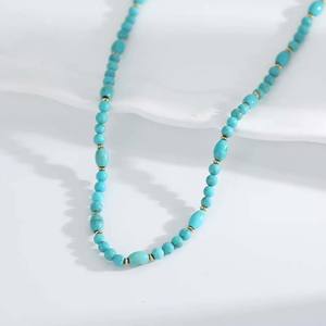 S925คลาสสิก & จี้ทรงถัง unisex ชุบทอง18K พร้อมสร้อยคอลูกปัดสีเทอร์ควอยซ์ธรรมชาติสำหรับงานปาร์ตี้ - Product Image 1