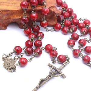 Catholic Rosary Hot Sell Bronze Cross <b>Red</b> <b>Beads</b> Prayer <b>Beads</b> Necklace Easter Bonus - Product Image 3