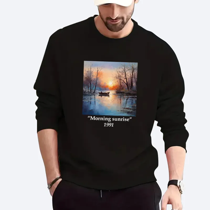 2024 Newest Promotional Wholesale sublimation crewneck sweatshirt Oil painting sunrise graphic sweatshirt print men's sweatshirt