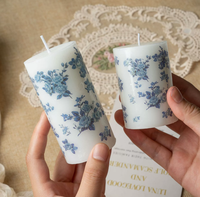 Velas Cilíndricas Grandes Sin Humo, con Estampados de Porcelana Azul y Blanca, Ecológicas, Hechas a Mano, con Tapa de Bambú y Vidrio, para Navidad y Bodas