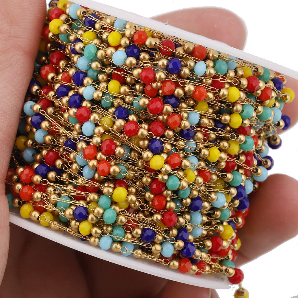 Trendy Mixed Color Stainless Steel Faceted Crystal DIY Jewelry Making Beads Chain Trendy Fashion Findings for Jewelry Making