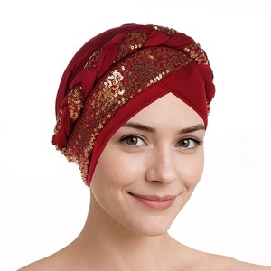 Luxury Soft Polyester Bonnet Elastic Headwear Adults Turban Muslim Lady Sequin Elastic Band Turbans For Ladies Women - Product Image 5