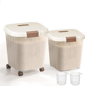 Kitchen Items Large 25kg Rice Barrel Transparent Sealed Dry Grains Storage Boexs <b>Plastic</b> <b>Food</b>-grade <b>Containers</b> with Wheels - Product Image 1