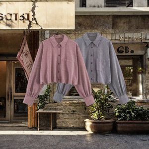 Chemise décontractée à carreaux pour femmes, manches longues, col rabattu, boutons sur le devant, poche pour un usage quotidien - Product Image 3