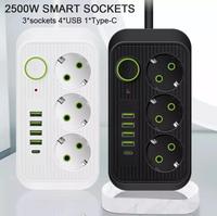 Multiprise intelligente standard européenne, rallonge multi-prises, ABS ignifuge, 10A, câble de 2m, internationale