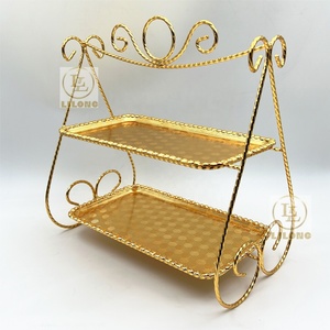 Giá đỡ bánh hai tầng bằng thép không gỉ mạ vàng hình chữ nhật sang trọng, khay trưng bày bánh ngọt thanh lịch cho đám cưới và tiệc tùng - Product Image 3