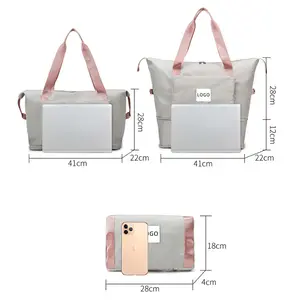 Wholesale Custom Pink Nylon Waterproof Women's Travel Weekend Luggage bag Sports bag Gym Folding duffel bag