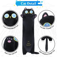 Coussin en peluche chat noir japonais long, animal en peluche chat noir, peluche chat kawaii, coussin corporel mignon et câlin pour dormir et s'entourer