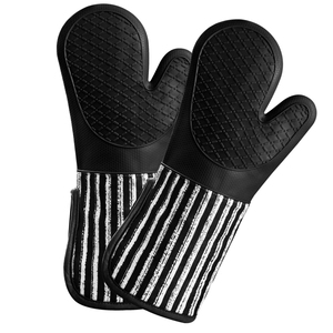 Gants de four en silicone et coton, motif rayé imprimé, résistants à la chaleur, antidérapants, imperméables, lavables au lave-vaisselle - Product Image 1