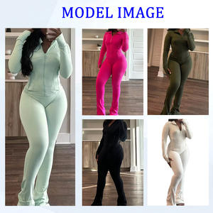 2025 donna OEM Set Yoga palestra Fitness 2 pz tuta sportiva nuovo abbigliamento sportivo tinta unita Set da donna con tasche - Product Image 2