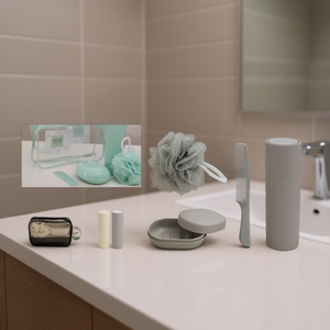 Ensemble de toilette 5 pièces, kit de salle de bain de voyage avec peigne, porte-savon, éponge de douche et porte-brosse à dents - Product Image 2