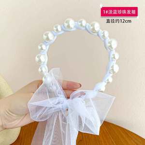 Diadema de cola de caballo de gasa de princesa <span class=keywords><strong>sin</strong></span> <span class=keywords><strong>cabeza</strong></span> de Corea, diadema para el pelo con lazo para niña, diadema de perlas de serpentina para niños - Product Image 5
