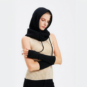 Women's Black Knit Hooded Scarf Winter Fashion Accessory For Adults Casual Style - Product Image 2