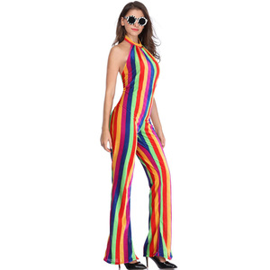 Nouveau Halloween scène Performance classique femmes 70's arc-en-ciel fantaisie <span class=keywords><strong>Disco</strong></span> combinaison <span class=keywords><strong>carnaval</strong></span> fête Cosplay coloré <span class=keywords><strong>Disco</strong></span> Costume - Product Image 2
