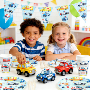 Articles de fête pour enfants DAMAI sur le thème de la voiture de police, comprenant des assiettes en papier, des gobelets, des serviettes, pour 8 invités - Product Image 2