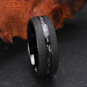 Boman Sieraden Custom Sandblast Black Fashion Heren Sieraden Trouwbanden Verpletterd Wolfraam Muonionalust Meteoriet Ring
