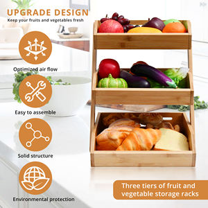 Stockage de fruits en bambou naturel à 3 niveaux, panier à légumes en bambou empilable à 3 niveaux - Product Image 4