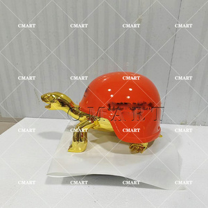 Op maat gemaakt luxe merk 40cm hars gouden schildpad beeldje gouden schildpad met logo pop art sculptuur cartoon chromen schildpad sculptuur - Product Image 1