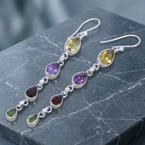 925 Sterling <b>Silver</b> <b>Drop</b> <b>Earrings</b> Natural Citrine Amethyst Garnet Peridot Gemstones Pear Shape Classic Style for Party Occasions - Product Image 3