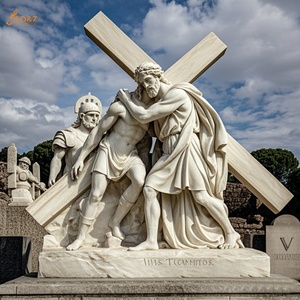 Chrétien Catholique Célèbre Grande Pierre Sculpter Jésus 14 Stations Cinquième Station Marbre Blanc <span class=keywords><strong>Simon</strong></span> Aide Jésus Porter Croix Sculpture - Product Image 2