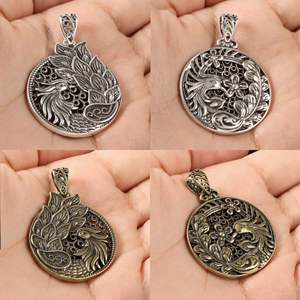 Stile etnico retrò imitazione antico ciondolo in ottone pavone pace ciondolo artigianato collezione - Product Image 5