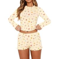 Pyjama décontracté pour femmes, imprimé floral rose, manches longues, vêtements de nuit en coton et bambou, ensemble de pyjamas